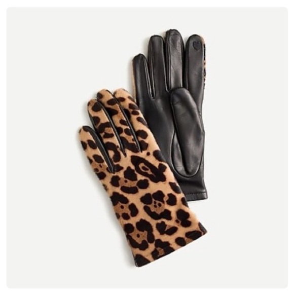 NWT J. Crew Italian Calf Hair Leather Touchscreen Gloves Leopard Print Small - Picture 1 of 8